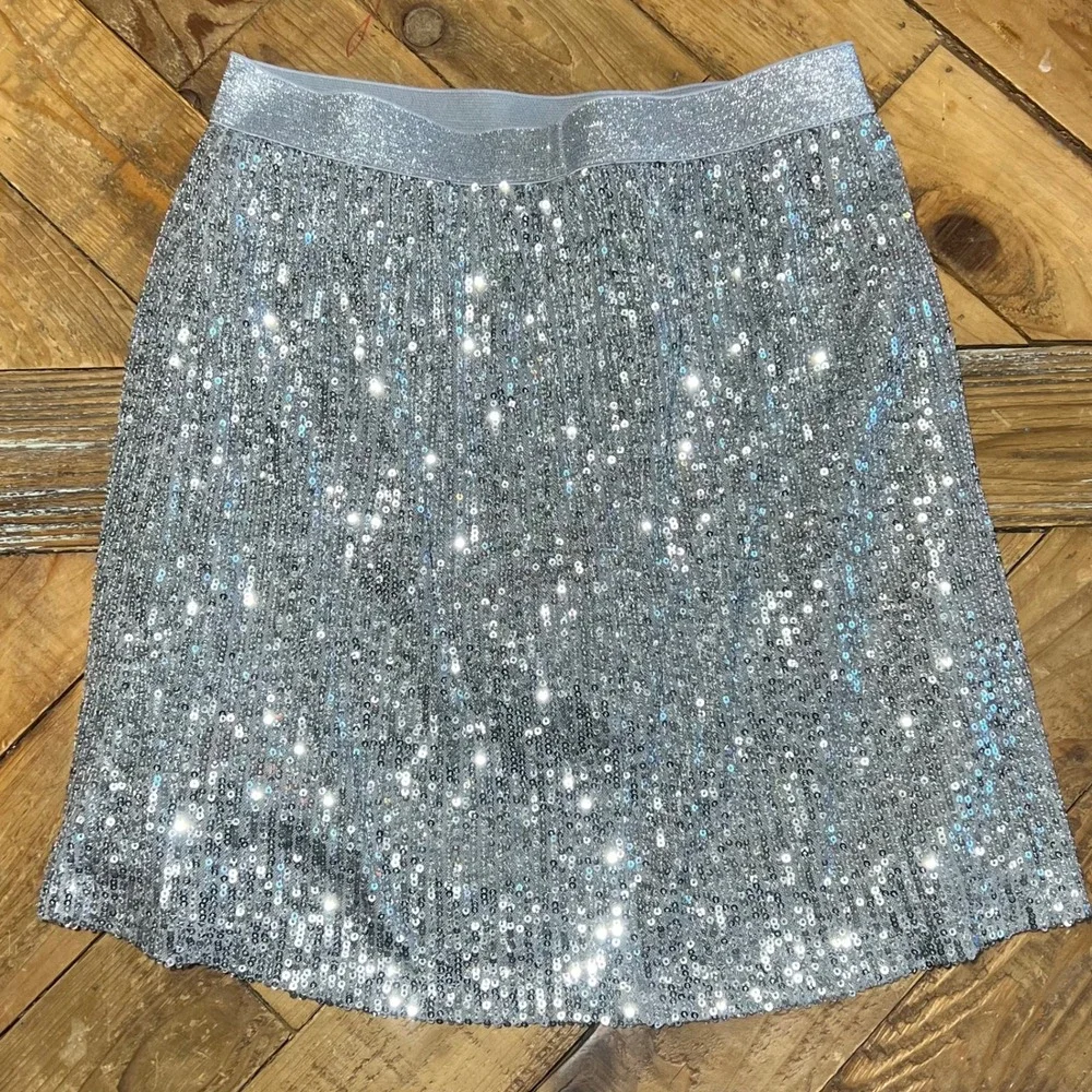 Justice Girls Sequins Skirt Skort Silver Sparkle Elastic Waist Kids Size L 12/14